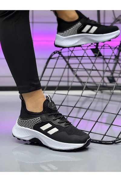 homiro Pantofi sport unisex pentru copii cu șireturi din polietilenă, negru-alb