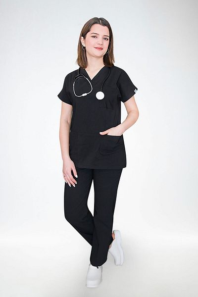 Nur Medikal Giyim Scruburi negre unisex din Lycra moale - Uniforma de gardă pentru medic și asistentă