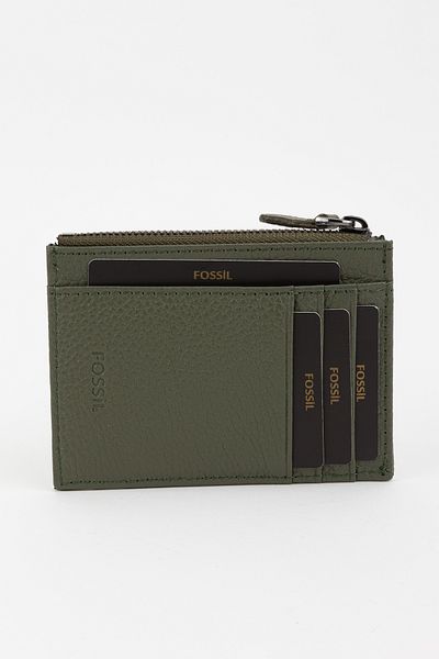 Fossil Boxed Genuine Leather Zipper Detailed Khaki Unisex Hand Portfolio Card Holder Wallet