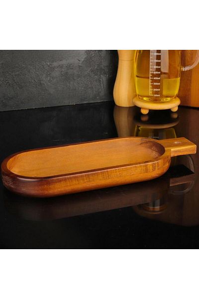 MİEN Mien Durable Wood Acacia Oval Handle Oblate Deep Presenter 7B110