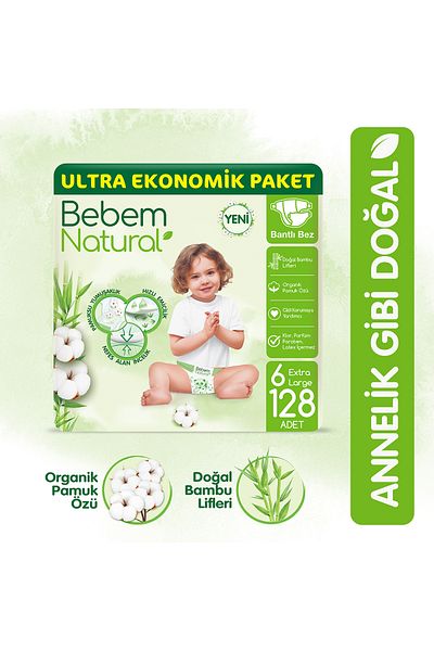 Bebem Natural Size 6 Extra Large Ultra Economical Baby Diapers - 128 Pieces
