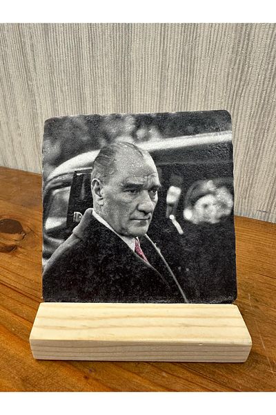 woodhomeworks Decor de masă cu piatră imprimată Ataturk 10x10cm - Pictură - Decor