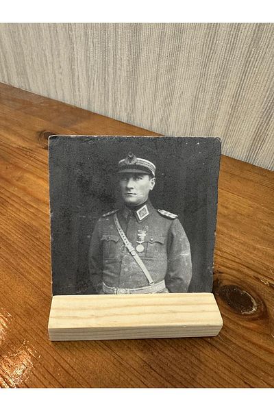 woodhomeworks Decor de masă cu piatră imprimată Ataturk 10x10cm - Pictură - Decor