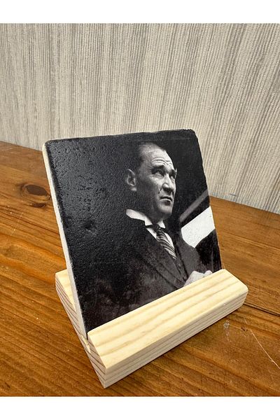 woodhomeworks Decor de masă cu piatră imprimată Ataturk 10x10cm - Pictură - Decor