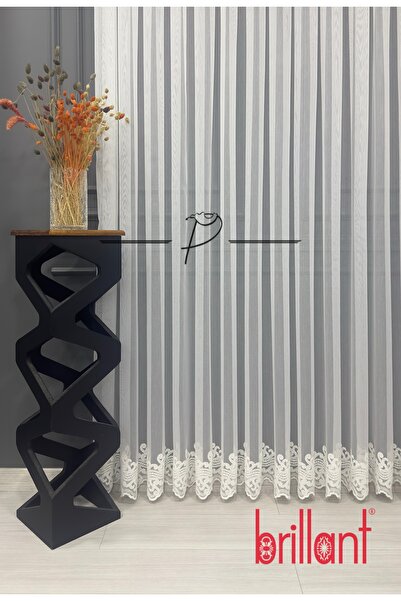 Brillant Tomar Desen Etek İşlemeli Tül Perde , 1 e 3 Sık Pile , Ütü İstemez