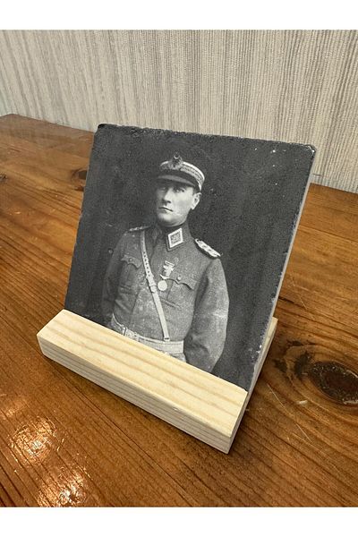 woodhomeworks Decor de masă cu piatră imprimată Ataturk 10x10cm - Pictură - Decor