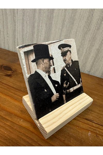 woodhomeworks Decor de masă cu piatră imprimată Ataturk 10x10cm - Pictură - Decor
