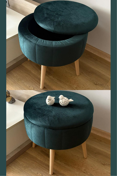 Fahrettin Küçük BERLİN Babyface Zümrüt Yeşili Sandıklı Puf Kedi Yatağı Makyaj Masası Pufu Salon Pufu Orta Sehpa