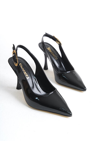 Redoxy Women's Ankle Strap Wide Metal Buckle Detailed Patent Leather Stiletto