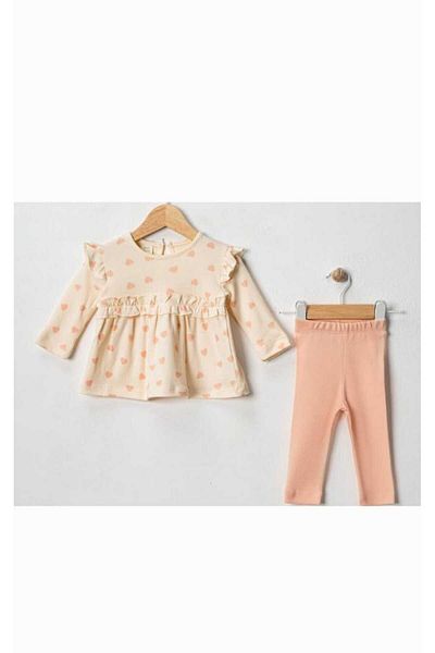 BİGÜMEX Heart Printed Baby Girl 2-Piece Tights Set