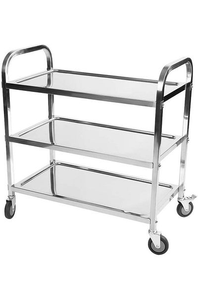 Cady One 3-layer stainless steel food serving cart, silver color