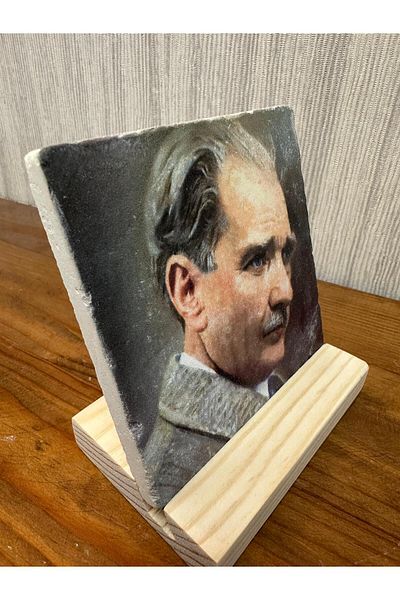 woodhomeworks Decor de masă cu piatră imprimată Ataturk 10x10cm - Pictură - Decor