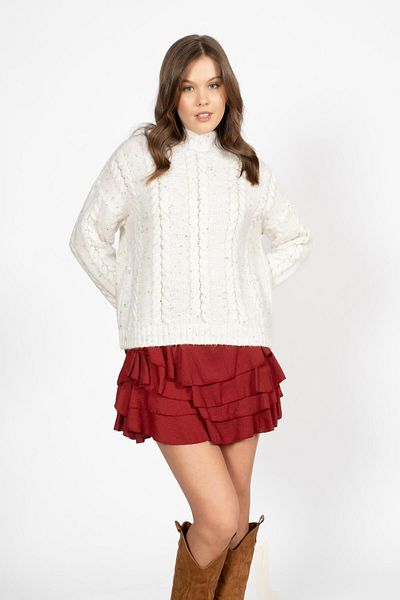 RTD&VLD Vita S43 Ecru Women's Sweater - Braided Hair, Stand Collar