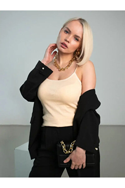 MİSTİRİK Sevrina Model - Seamless Knitted Body with Thin Straps, Tan Color