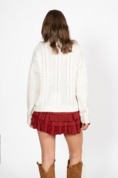 RTD&VLD Vita S43 Ecru Women's Sweater - Braided Hair, Stand Collar