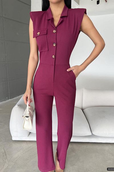 Deafox Burgundy Self-Belted Imported Crepe Fabric Jumpsuit with Pockets