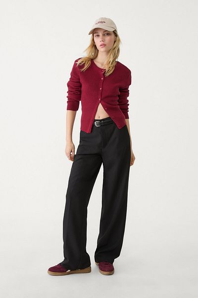 Stradivarius Flowing straight-leg smart trousers with belt