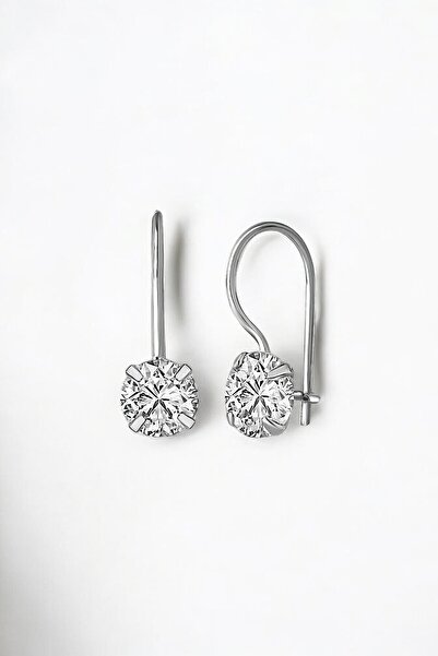 jelux silver Gümüş 925 Ayar 6 Mm Premium Star Kesim Zirkon Taşlı Mengeçli Küpe