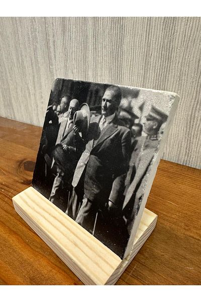 woodhomeworks Decor de masă cu piatră imprimată Ataturk 10x10cm - Pictură - Decor