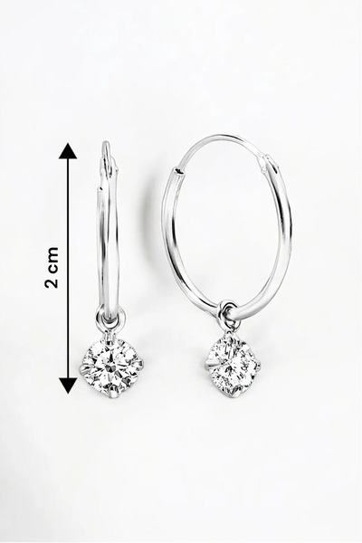 jelux silver Gümüş 925 Ayar 16 Mm Zirkon Taşlı Halka Küpe