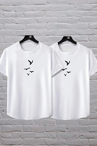 FECCY Unisex crno-bela majica sa ovalnim dizajnom ptice, set od 2 komada