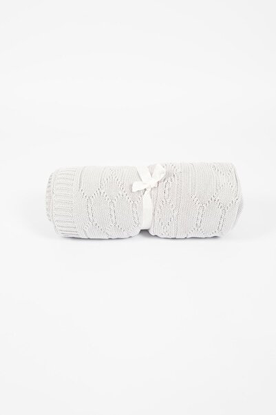 RTD&VLD Sarmaşık Desen Triko Battaniye Koltuk Şalı Açık Gri