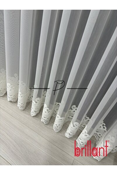 Brillant Tomar Desen Etek İşlemeli Tül Perde , 1 e 3 Sık Pile , Ütü İstemez