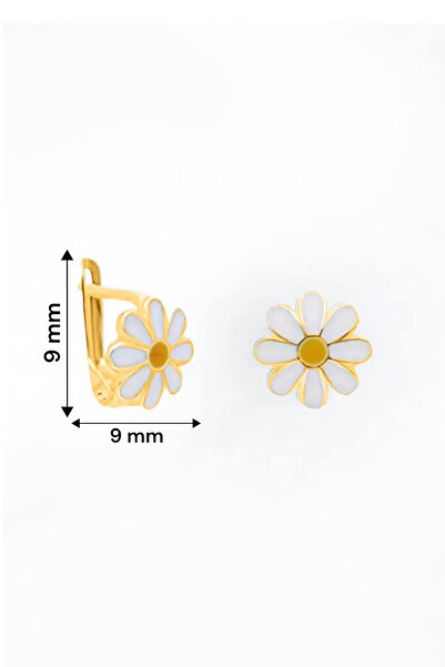 jelux silver Gümüş 925 Ayar Mineli Papatya Model Gümüş Çocuk Gold Küpe