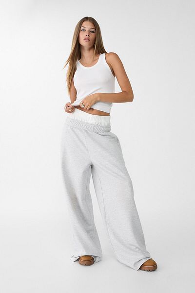 Stradivarius Wide-leg plush trousers with trim detail