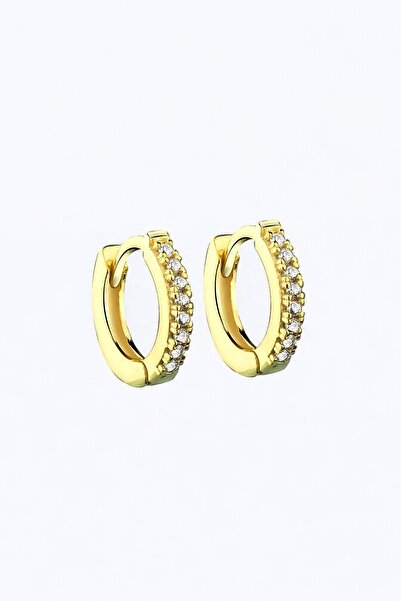 jelux silver Gümüş 925 Ayar 12 Mm Zirkon Taşlı Gold Küpe