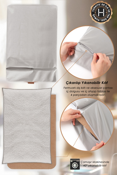 HAMUR Dizüstü Bilgisayar Keyif Sehpası Pedi Kucak Yastığı Yıkanabilir Deri Detaylı Gri