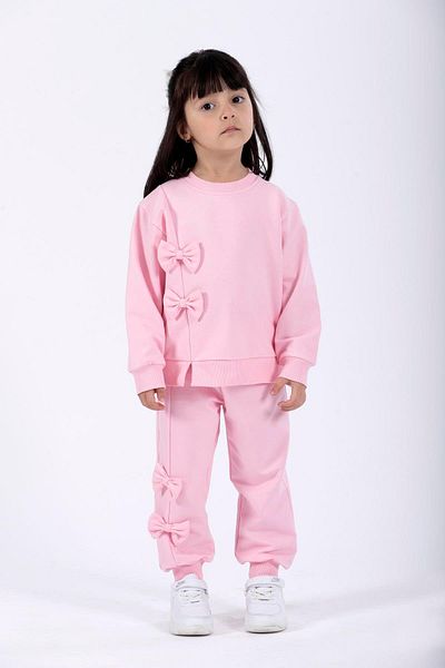 zepkids Open Pink Color Girl's Tracksuit Set with Bow on the Front