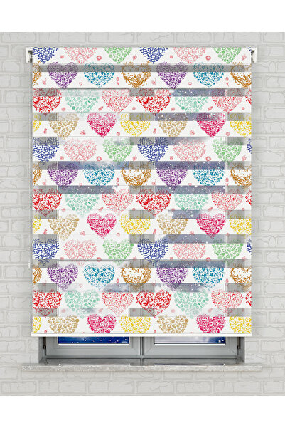 Bright Cover Renkli Kalpler Baskılı Zebra Perde - Gece Gündüz - Kız Çocuk Oda...