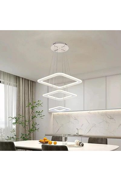 A F N LIGHTING Modern LED Chandelier with 3 Adjustable Square Rings - Dimmable Ceiling Light