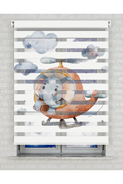 AD Home Κουρτίνα ζέβρας με στάμπα καφέ ελικόπτερο και χαριτωμένο ελέφαντα - Η...