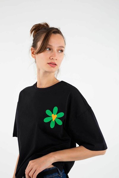 destekar Kalbim Çiçek Tişört Oversize