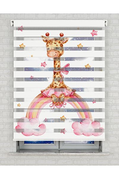 Bright Cover Κουρτίνα ζέβρας με σχέδιο ροζ σύννεφα και χαριτωμένη καμηλοπάρδα...