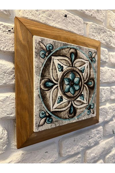 woodhomeworks Панел за картина с масивна рамка от естествен камък и мрамор 26x26 см