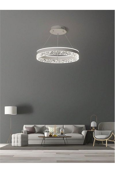 A F N LIGHTING Modern Crystal Round Chandelier LED Dimmable Pendant Lamp with Ripple Acrylic Border