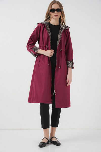 Bigdart 9091 Trenchcoat mit Kapuze und geraffter Taille – Weinrot