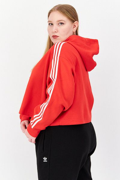 adidas Women Plus Size Long Sleeve Training Cropped Sweatshirt, Red