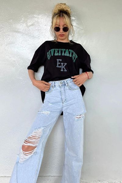 Madmext Dámské oversize tričko s černým potiskem Mg1318