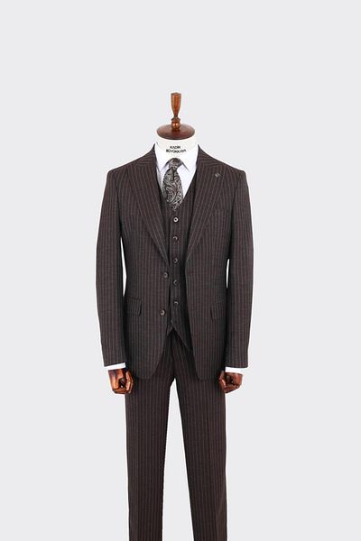 Kadir Büyükkaya Men's Slim Fit Viscose Suit - with Vest, Four Seasons - Kaw1022S