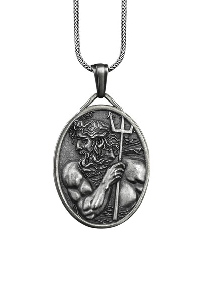 Bysilverstone Deniz Tanrısı Poseidon Madalyon Gümüş Kolye