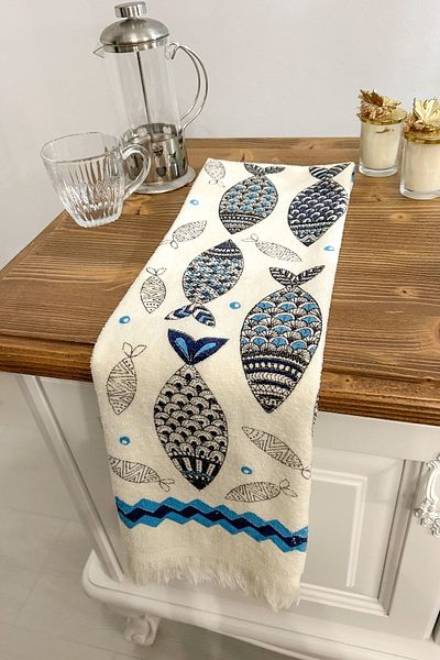 CNR Garden 5-Piece 40x60 Cm Printed Hand and Face Towel Set - Kitchen Towel, Wooden Base