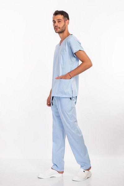 Nur Medikal Giyim Uniforme chirurgicale unisex din Lycra moale Baby Blue pentru asistentă și medic
