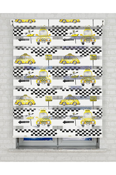 AD Home Taxi Baskılı Zebra Perde - Gece Gündüz Kullanıma Uygundur - Erkek Çoc...