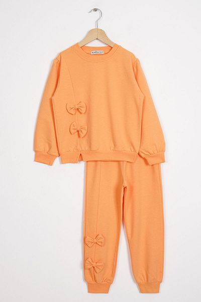 zepkids Orange Color Girl's Tracksuit Set with Bow Front