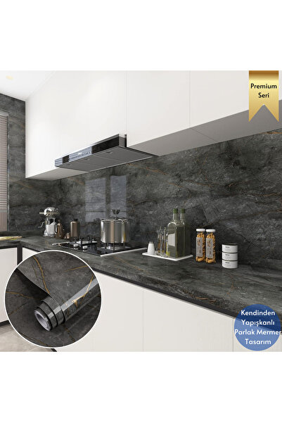 TechnoSmart 60x500cm Mermer Desen Kendinden Yapışkanlı Duvar Kağıdı Kaplama Mutfak Tezgeh Masa Folyo