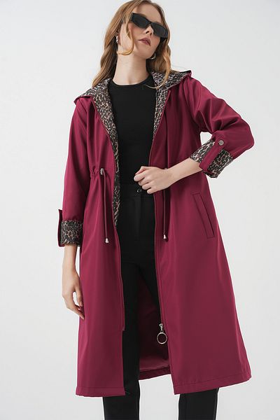 Bigdart 9091 Trenchcoat mit Kapuze und geraffter Taille – Weinrot